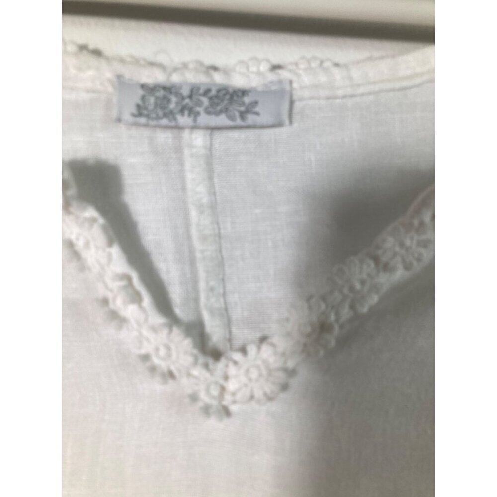 Womens White Linen Lace 3/4 Sleeve Boho Tunic Top‎ Made it Italy 16 - Picture 6 of 9